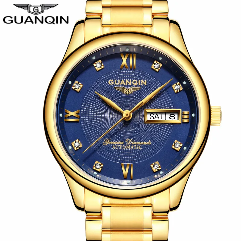 

Luxury GUANQIN Top Brand Men's Fashion Gold Stainless Steel Waterproof Watches Men Business Casual Automatic Mechanical Watch