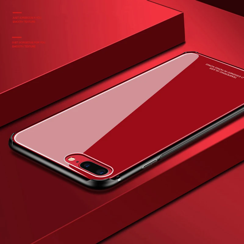 Закаленное стекло чехол для iPhone X 8 плюс 7 Роскошный Жесткий задняя крышка Мягкий