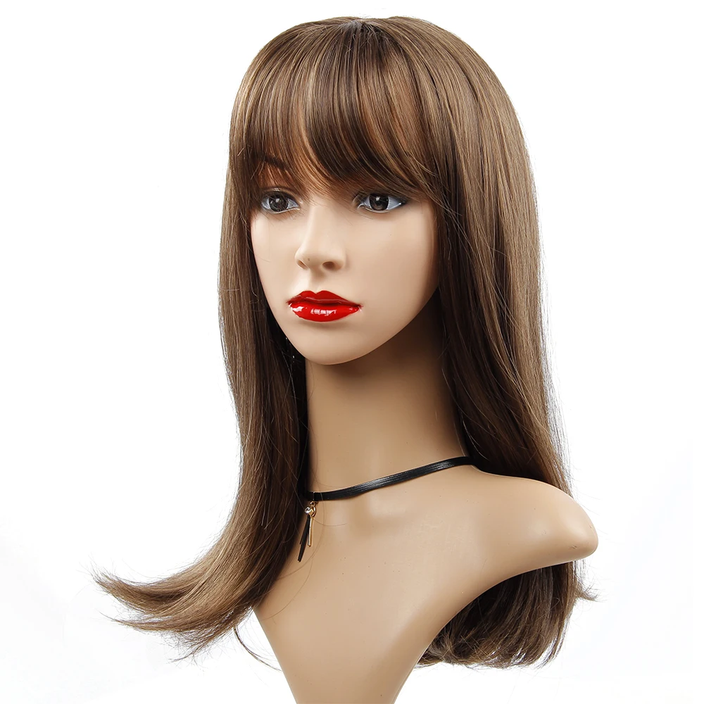 Pelucas marrones largas para mujeres de fibra resistente al calor Peluca de pelo Natural sintético cosplay bangs pelucas femeninas