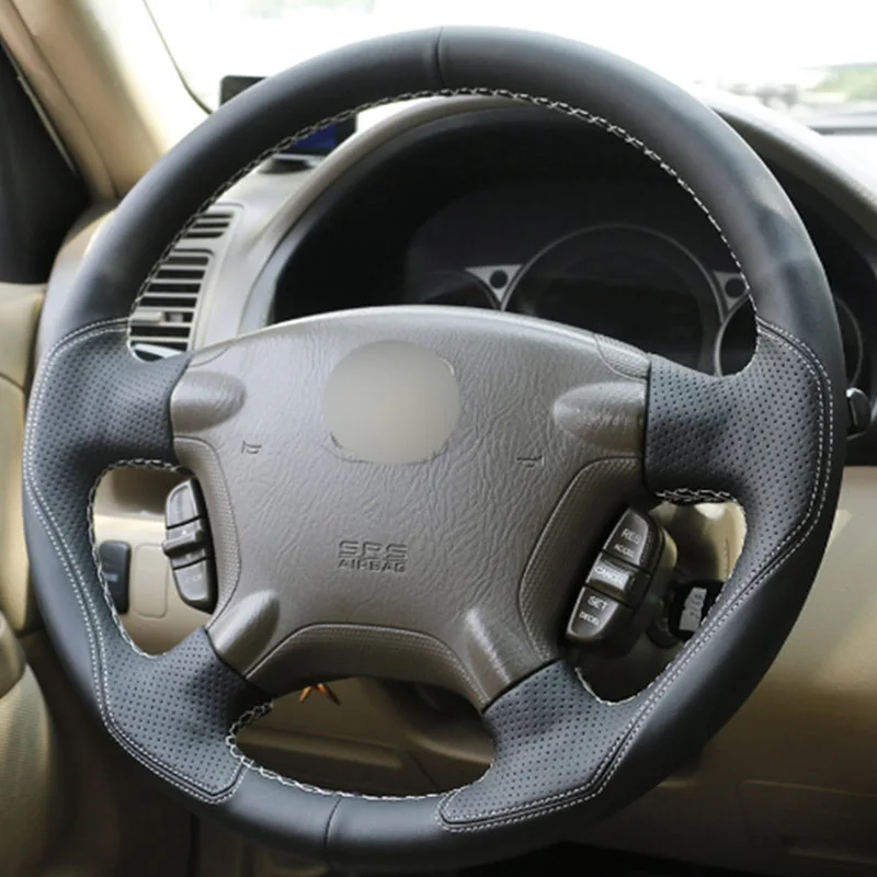 

Top Leather Steering Wheel Hand-stitch on Wrap Cover For Honda CRV CR-V 2003-06