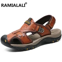 Ramialali Лето Для мужчин настоящие кожаные сандалии с узором ручной работы мужские сандалии Ежедневный отдых пляжные сандалии обувь мужская обувь