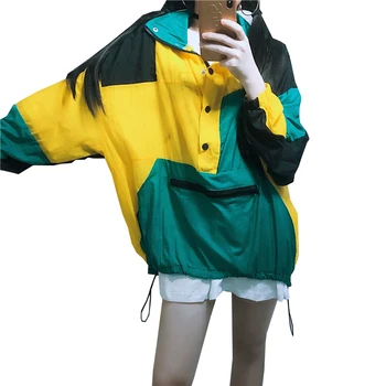 

2018 Autumn Spring New Fashion Women's Clothing Standing Collar Free Size Coat Hip-Hop Splice Female Boutique Clothes YZH360