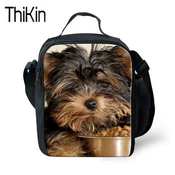 

THIKIN Cute Yorkshire Terrier Printing Lunch Bag for Kids Lancheira Escolar Children Shoulder Lunchbox Feminine Picnic Storage