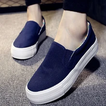 2016 Ladies Shoes Canvas Shoes Platform Flats Slip On Solid Woman Leisure Breathable Shoe Female Fashion Casual Shoes Slipony