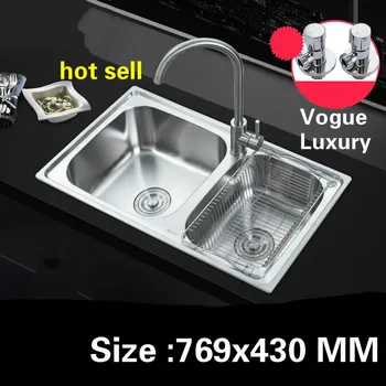 Price Free Shipping Apartment High Quality Kitchen Double Groove Sink Vogue Do The Dishes 304 Stainless Steel Hot Sell 769x430 MM