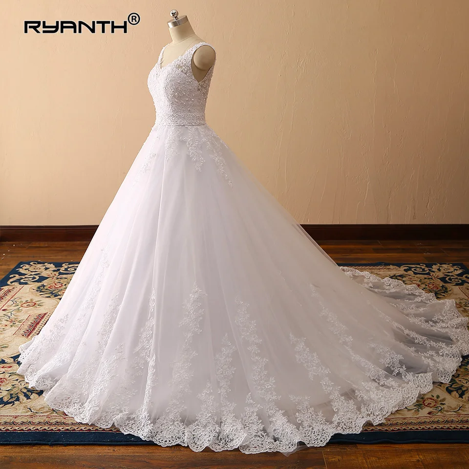 Robe De Mariage Vestidos de novia сексуальное платье на бретельках с v-образным вырезом и поясом из бисера недорогое свадебное платье ТРАПЕЦИЕВИДНОЕ свадебное платье