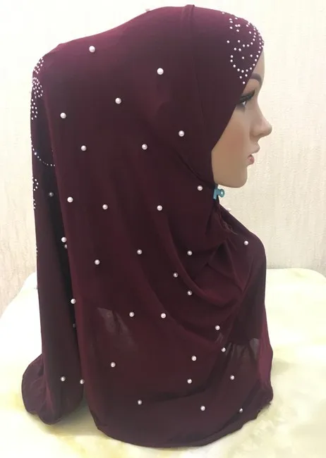 H1256 muslim one piece hijab scarf with stones and handmade pearls,mixed colors, fast delivery