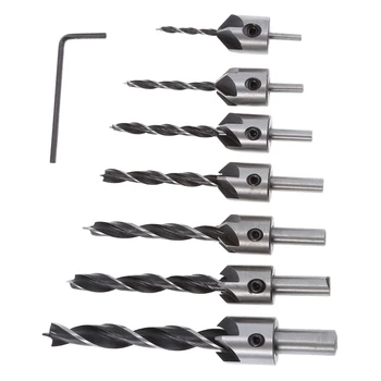 

7pcs 3 - 10mm 5 Flute Countersink Drill Bit HSS Reamer Woodworking Chamfer Counter Bore Screw Woodworking Power Tools