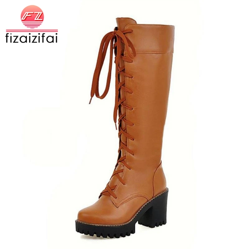 

Coolcept Size 33-43 Women Knee Boots Cross Strap High Heel Boots Warm Shoes Women Long Botas Knight Boots Sexy Women Footwears