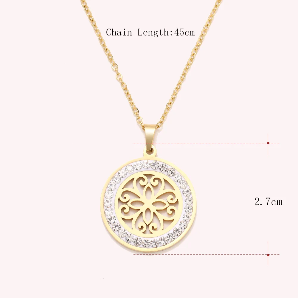 Cacana Stainless Steel Crystal Round Pendants Necklace Women Jewelry Hollow Trendy Necklaces Donot Fade Valentine's Day Gift (3)