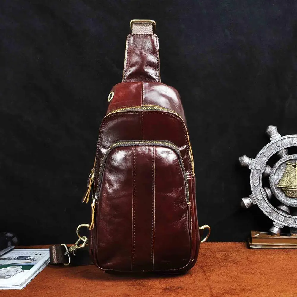 Оригинальная кожаная мужская повседневная модная дорожная треугольная нагрудная сумка на лямках, дизайн 8 дюймов, сумка на одно плечо, мужской рюкзак 8006 - Цвет: coffee