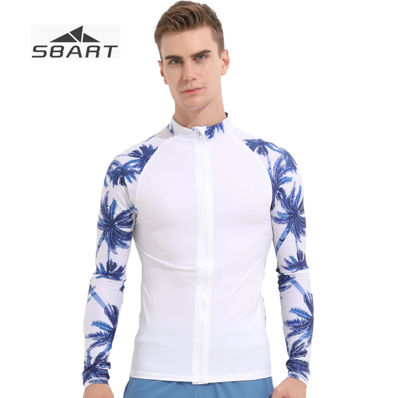 Sbart 2018 White Rashguard for Men Long Sleeve Swimsuit UV Protection