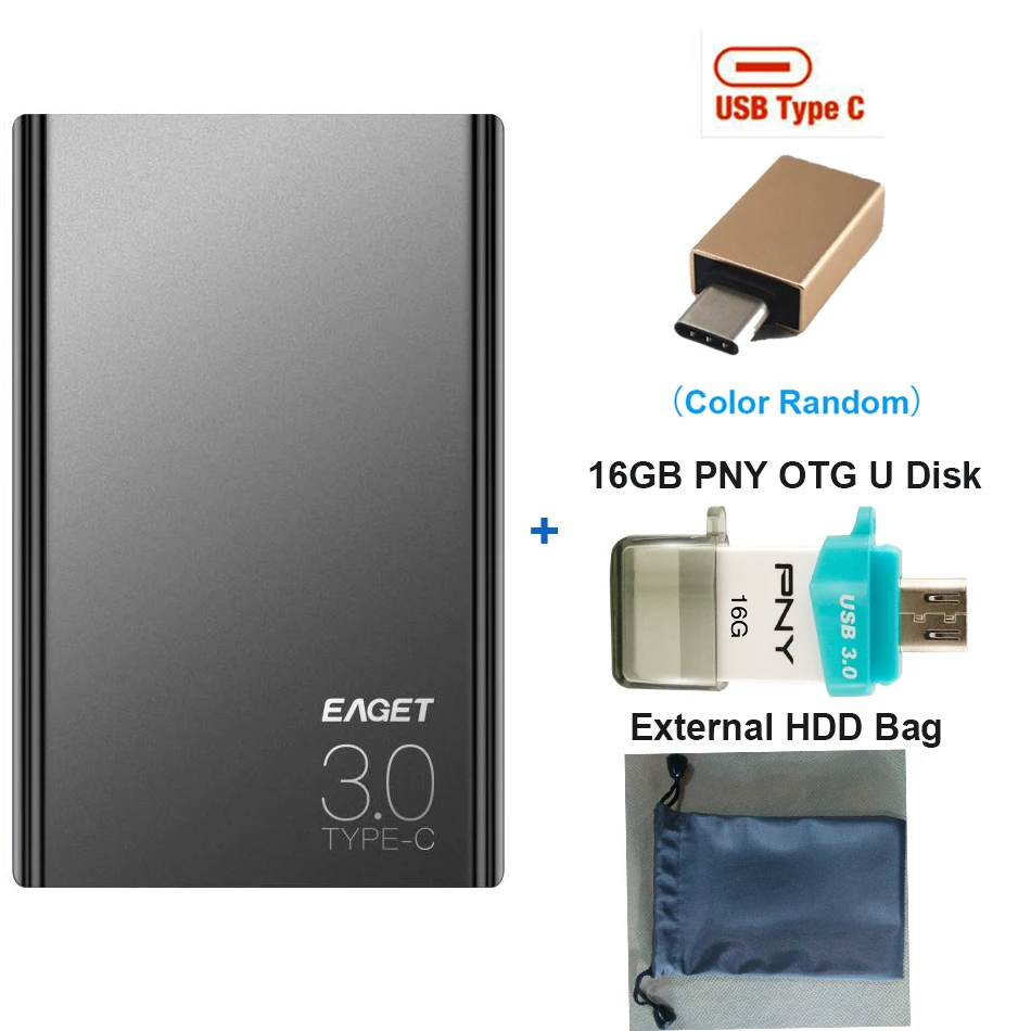Eaget G70 HDD 2," USB 3,0 внешний жесткий диск 1 ТБ/2 ТБ Тип-c 3,0 жесткий диск hd externo disco duro жесткий диск для портативных ПК - Цвет: Black Type-C adapter