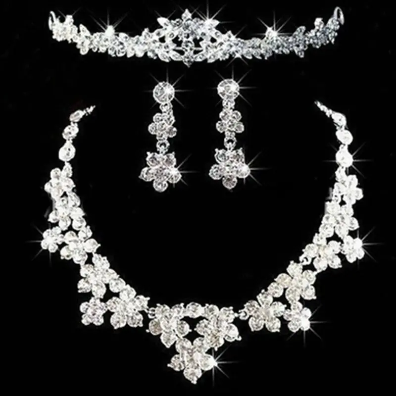 Jóia nupcial tiara colar e brinco conjunto Coroa Tiara de Strass Acessórios Do Casamento Bridal jóias de cristal (6)