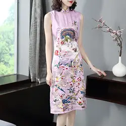 Вечерние летние платья без рукавов с вышивкой Cheongsam