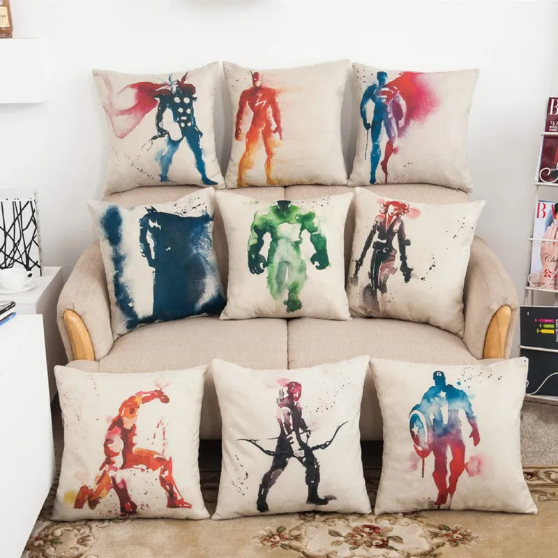 

Oil Paint Style Super Hero Cushion Cover Cotton Linen Decorative Throw Pillow Cover Seat Sofa Embrace Pillow Case Home Decor