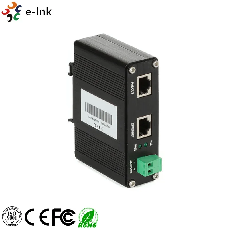 E link промышленный Однопортовый 10/100/1000 Мбит/с 802.3bt PoE инжектор (60 Вт)|Оптоволоконное