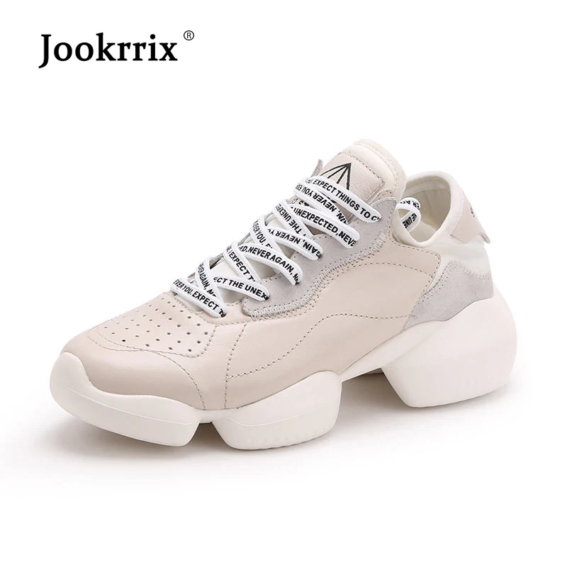 

Jookrrix Women Cow Leather Sneakers for Woman Black Chunky Shoes for Women Increased 5 cm Shoes White Trainers Shoes Lady Shoes
