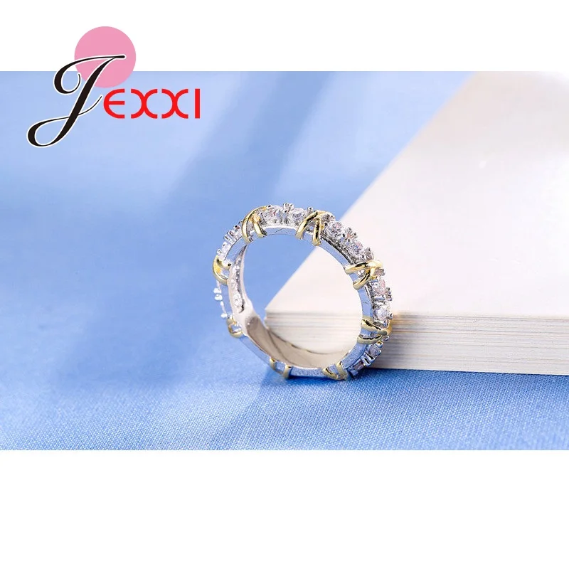 Классический белый кристалл проложить женщина 925 пробы серебряные кольца модные свадебные ювелирные изделия крест х Форма кольцо