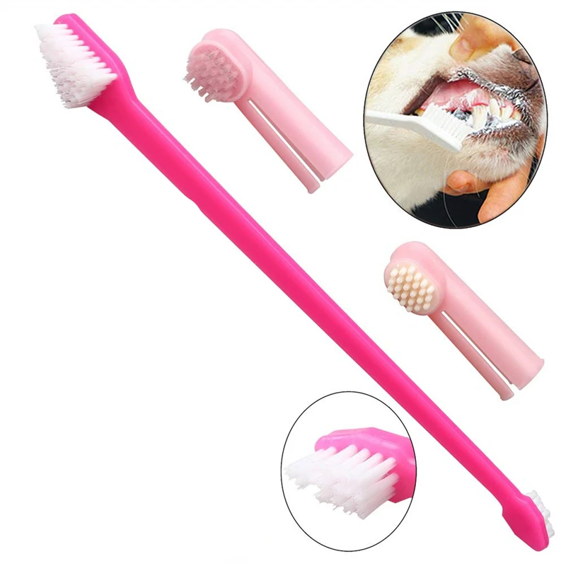 

New Dog Toothbrush Set Pet Tooth Cleaner Toys 1 Tooth Brush Plus 2 Finger Brushes Toy Suitable for Dogs Cats Chinchilla Guinea