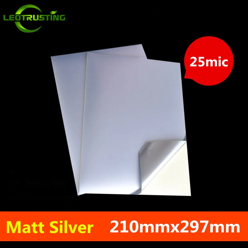 

Leotrusting New A4 Size 210mmx297mm Milk Matt Silver Metallic Sticker Color Printed PVC A4 Adhesive Sticker for Inkjet Printer