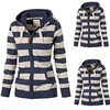 Sudadera con capucha a rayas para mujer, ropa deportiva informal con cremallera, chaqueta polar, sudaderas de otoño e invierno, chaqueta cálida de algodón ► Foto 3/3