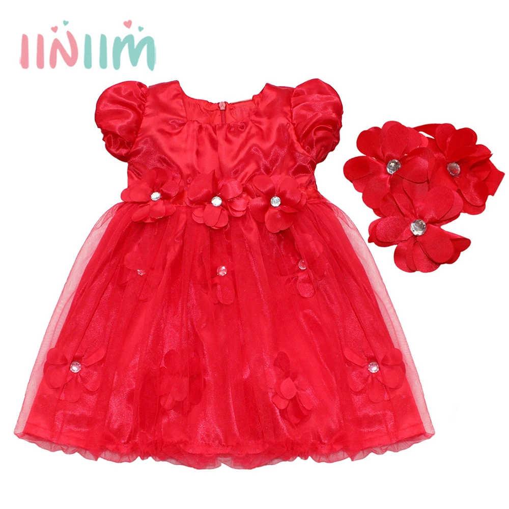 

2Pcs Newborn Infantil Baby Girls Clothing Formal Princess Dress Flower Tutu Pearls 1 Years Birthday Party Dress for Family Photo