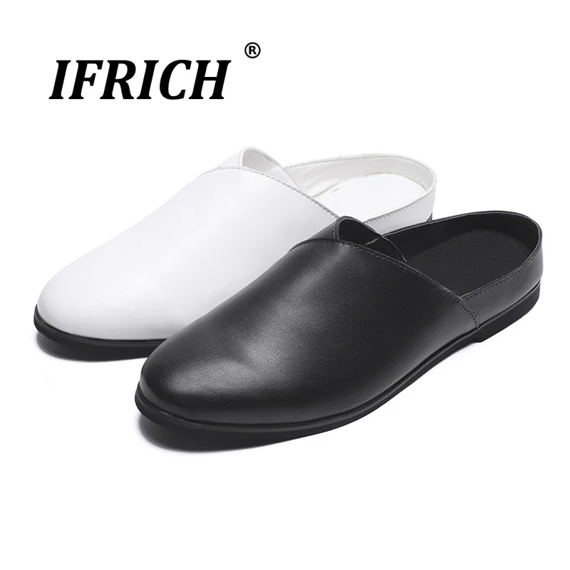 

2019 New Popular Male Pu Leather Shoes Half Drag Men Loafer Shoes Comfortable Flats Men Shoes White Black Summer Casual Shoes