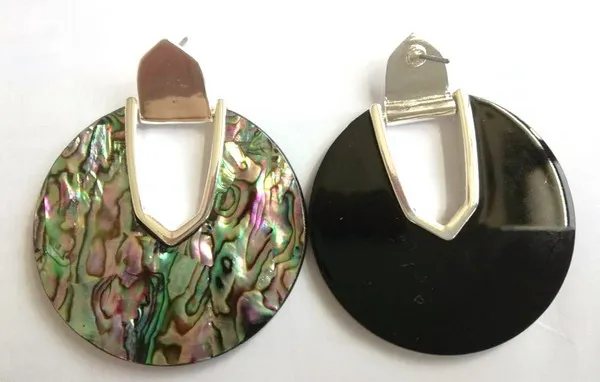 New Big Highly Polished Shinney Good Quality Circle Colored Disc Drop Abalone Dangle earrings for Women - Окраска металла: Silver abalone