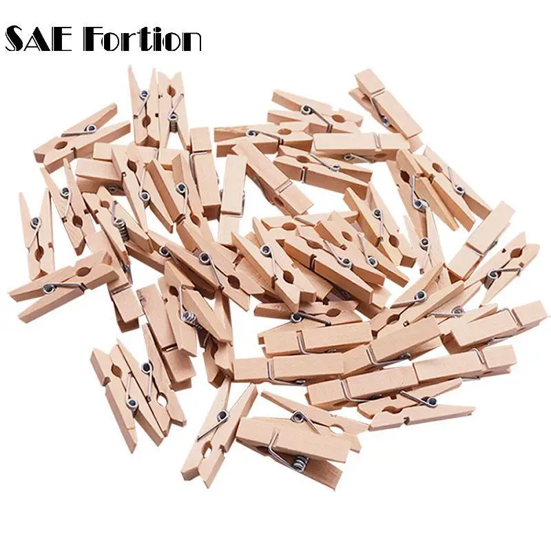 100pcs/lot 25*3mm Wooden Pegs Mini Natural Wooden Clothes Pin Photo