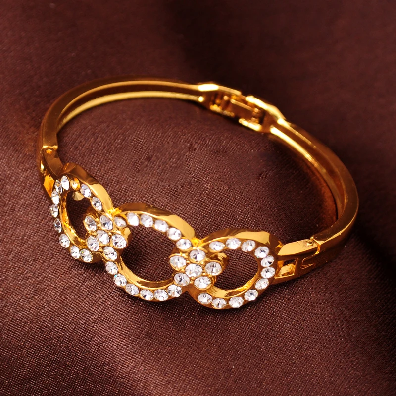

High Quality Luxury Brand Fashion Gold Color CZ Crystal Bangle Women Bangles Bracelets For Women Charm Jewelry Free Shipping