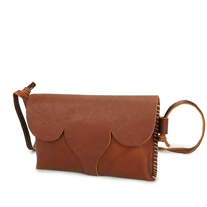 

New Retro Soft Real Cowhide Genuine Leather Handmade Single Shoulder Messenger Bag Small Envelope Handbags and Purse Brown Black
