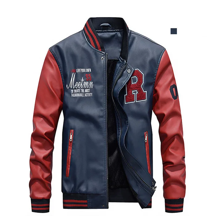 Winter Autumn Stylish Pu Leather Jacket Men Fashion Stand Collar Spring Thick Fleece Baseball | Мужская одежда