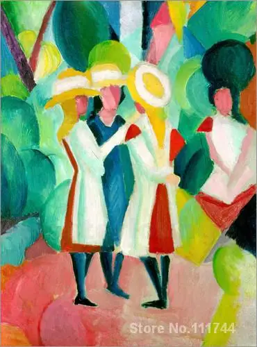 

Painting by August Macke Three girls in yellow straw hats decorative art handmade High Quality