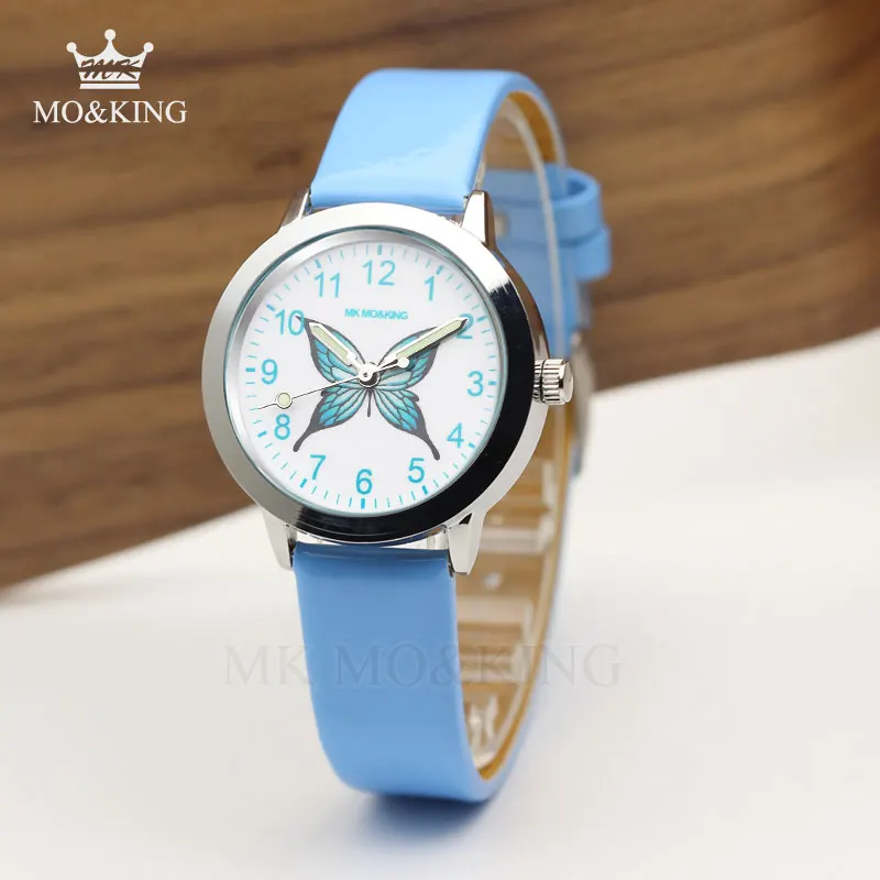 Роскошные Синие развивающие милые Мультяшные бабочки Детские кварцевые