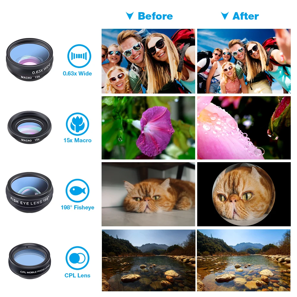 best smartphone lens kit APEXEL 10 in 1  Mobile phone Lens Telephoto Fisheye lens Wide Angle Macro Lens+CPL/Flow/Radial/Star Filter for all smartphones cell phone camera lens kit