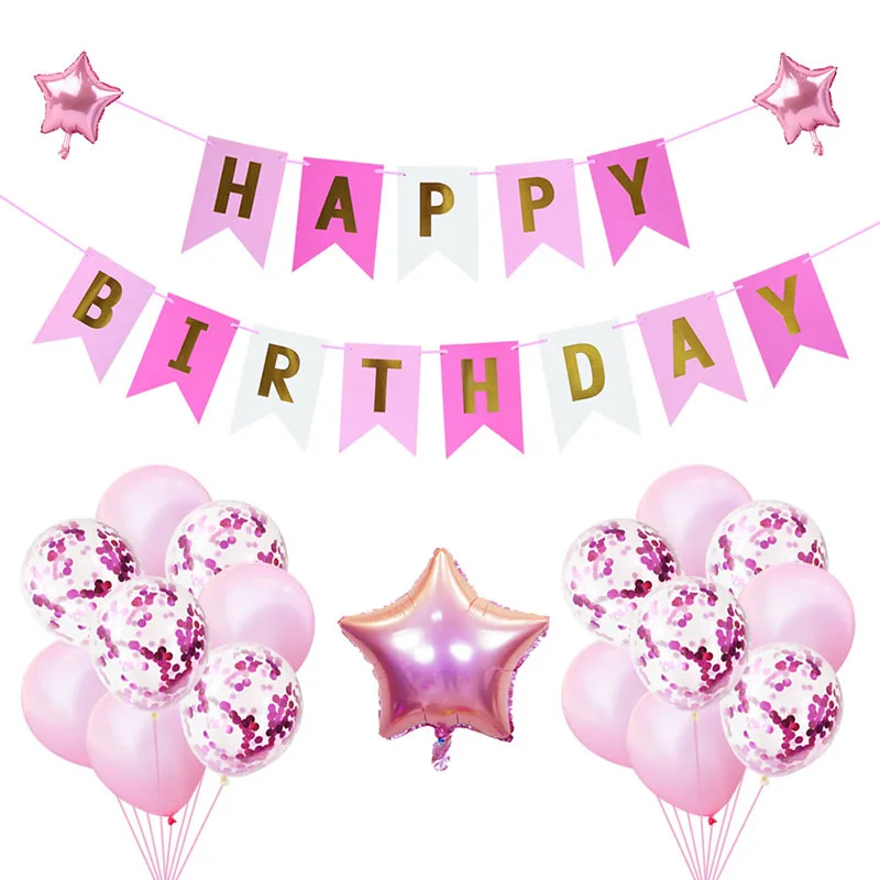 

21pcs Happy Birthday Banner balloon Baby Shower Birthday Party Star Decorations Photo Booth Happy Birthday Bunting Garland Flags