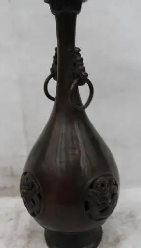 

S2506 11"Marked Chinese Folk Dynasty Bronze Dragon Flower Bottle Vase Statue
