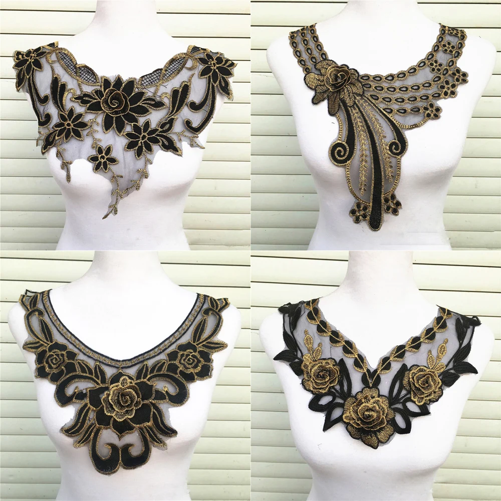 

3D Flower Floral Guipure Collar Neckline Lace Trim Embroidered Neck Applique Sewing Craft Classic Embroidery Collar Scrapbooking