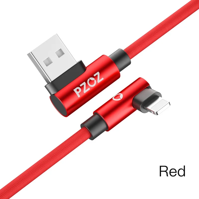 PZOZ для iphone зарядное устройство USB кабель Быстрая зарядка 90 градусов usb Шнур кабель для iphone Xr Xs Max 8 7s 6 plus 6s 5 5S se ipad кабель - Цвет: Red
