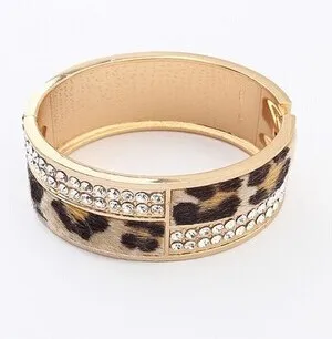 

Rhinestone gold leopard print wide cuff bracelets bangles/korean luxury pulsera Wholesale mujer/pulseiras femininas/brazalete