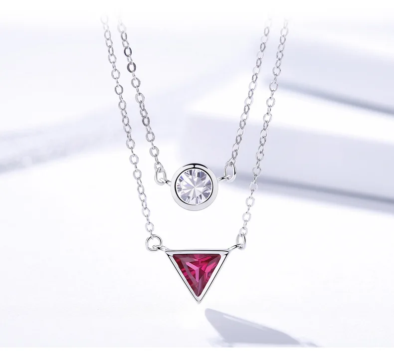 DOUBLE chain triangle round pendant necklace for women 6