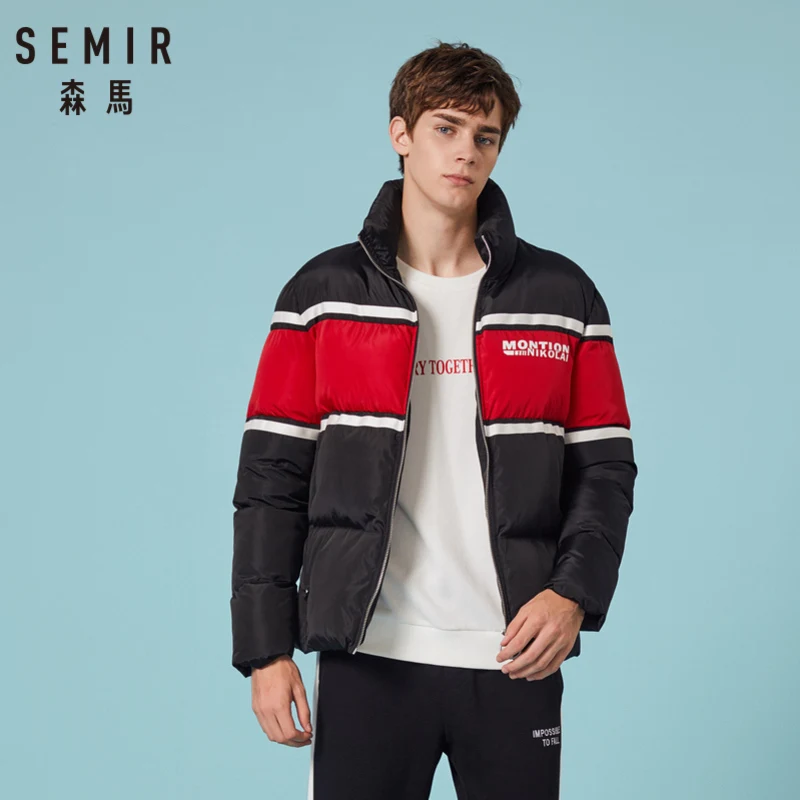 

SEMIR Men Short Contrasted Padded Jacket with Zip Mens Stand-up Collar Puffer Jacket with Slant Pocket with Zip and Inner Pocket