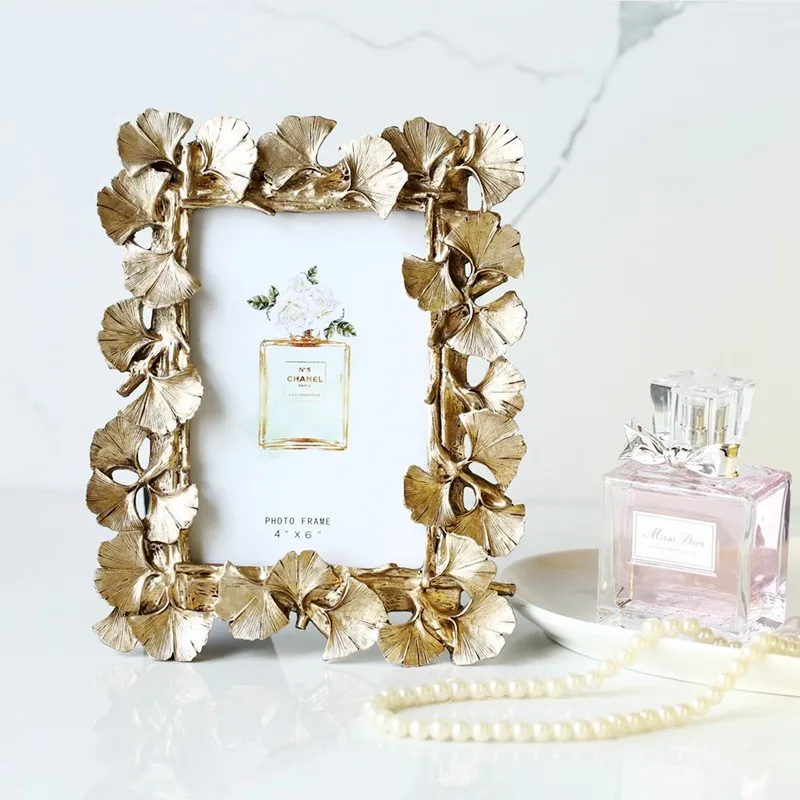 

European-style American vintage gold ginkgo leaf 6 inch photo frame home decoration ornaments