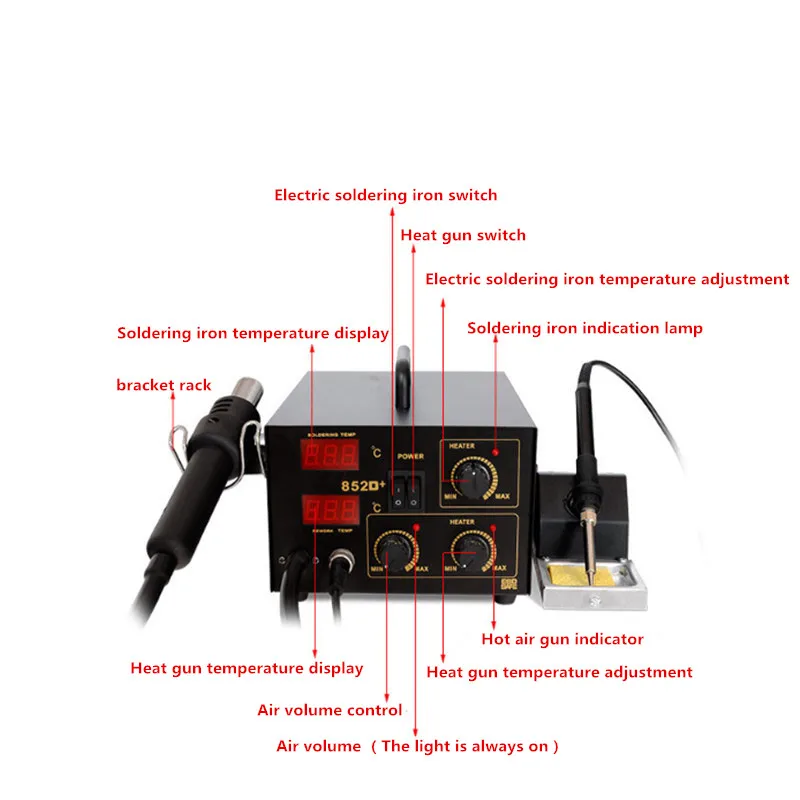 852AD+ Цифровой регулируемый термостат два-один светодиодный Ремонт сотовых телефонов Электрический solde горячего воздуха пистолет распайки паяльная станция