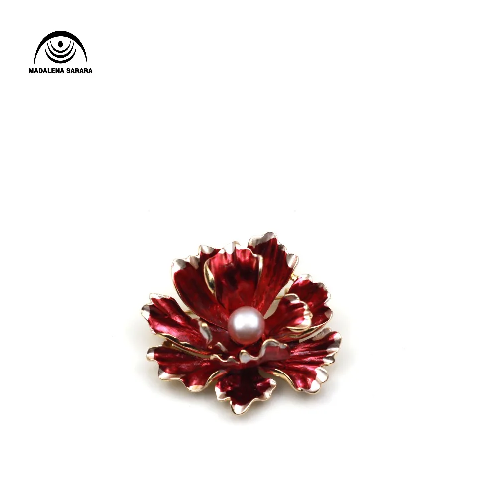 

MADALENA SARARA AA Freshwater Pearl Brooch Peony Red And Yellow Brooch Pin