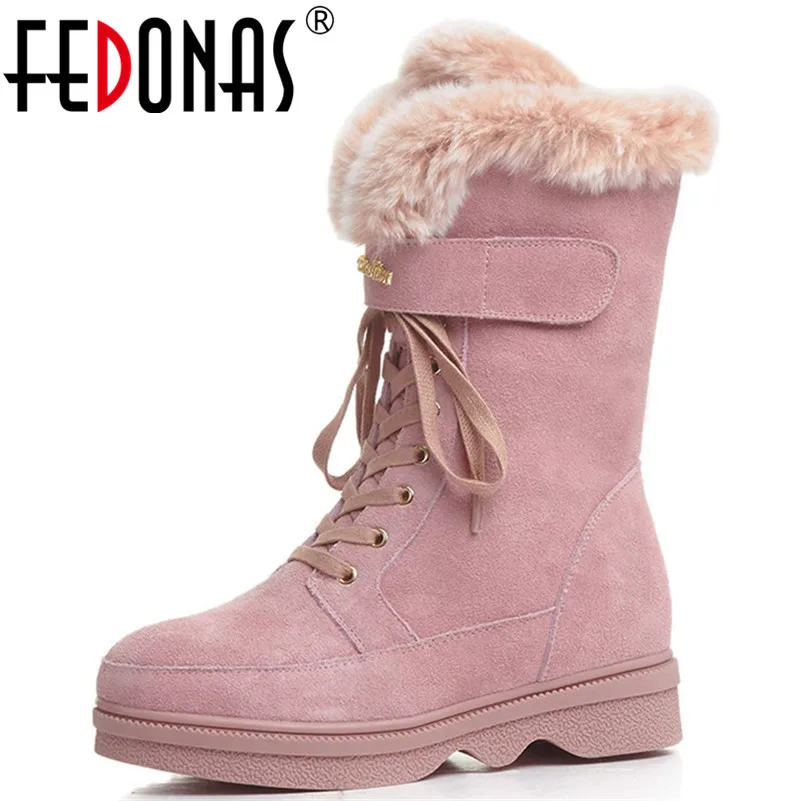 

FEDONAS New Warm Winter Shoes High Quality Cow Suede Mid-calf Snow Boots Platforms Long Autumn Snow Boots New Brand Shoes Woman