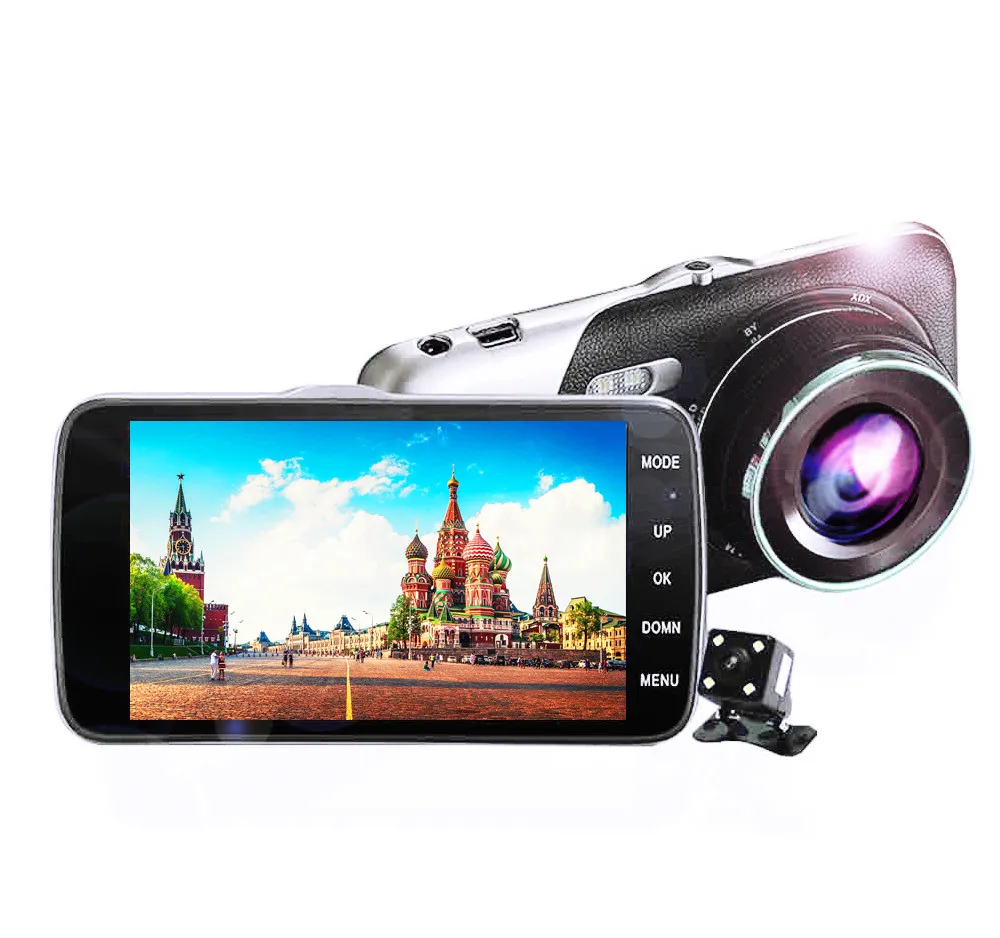 Автомобильный видеорегистратор с 4 дюймовым IPS экраном 1080P Full HD двумя объективами