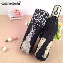 Брендовый высококачественный автоматический зонт в 3 сложения в Корейском стиле для милой принцессы, Женский Зонт от дождя и солнца с черным покрытием, Женский ультралегкий зонт