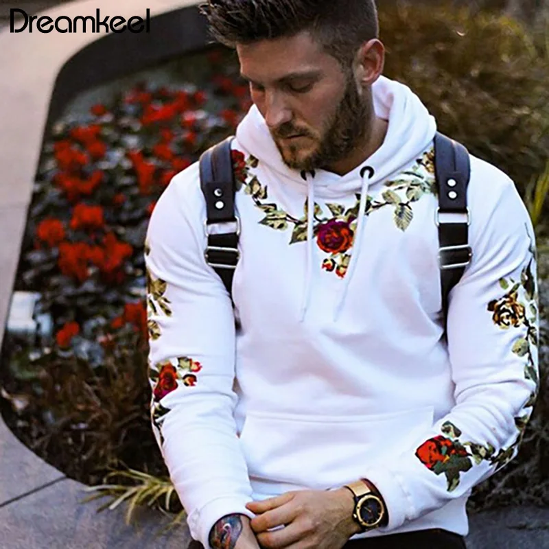 

Oversized Sweatshirts 2019 Men Flower Embroidery Hoodies Autumn Winter Hip Hop Warm Long Sleeve Hoodies Men Pullover Y